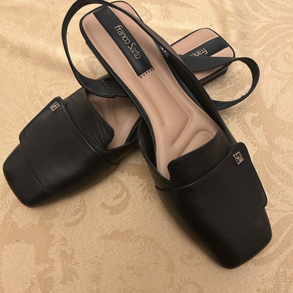 Franco Sarto Black Square-Toe Loafers